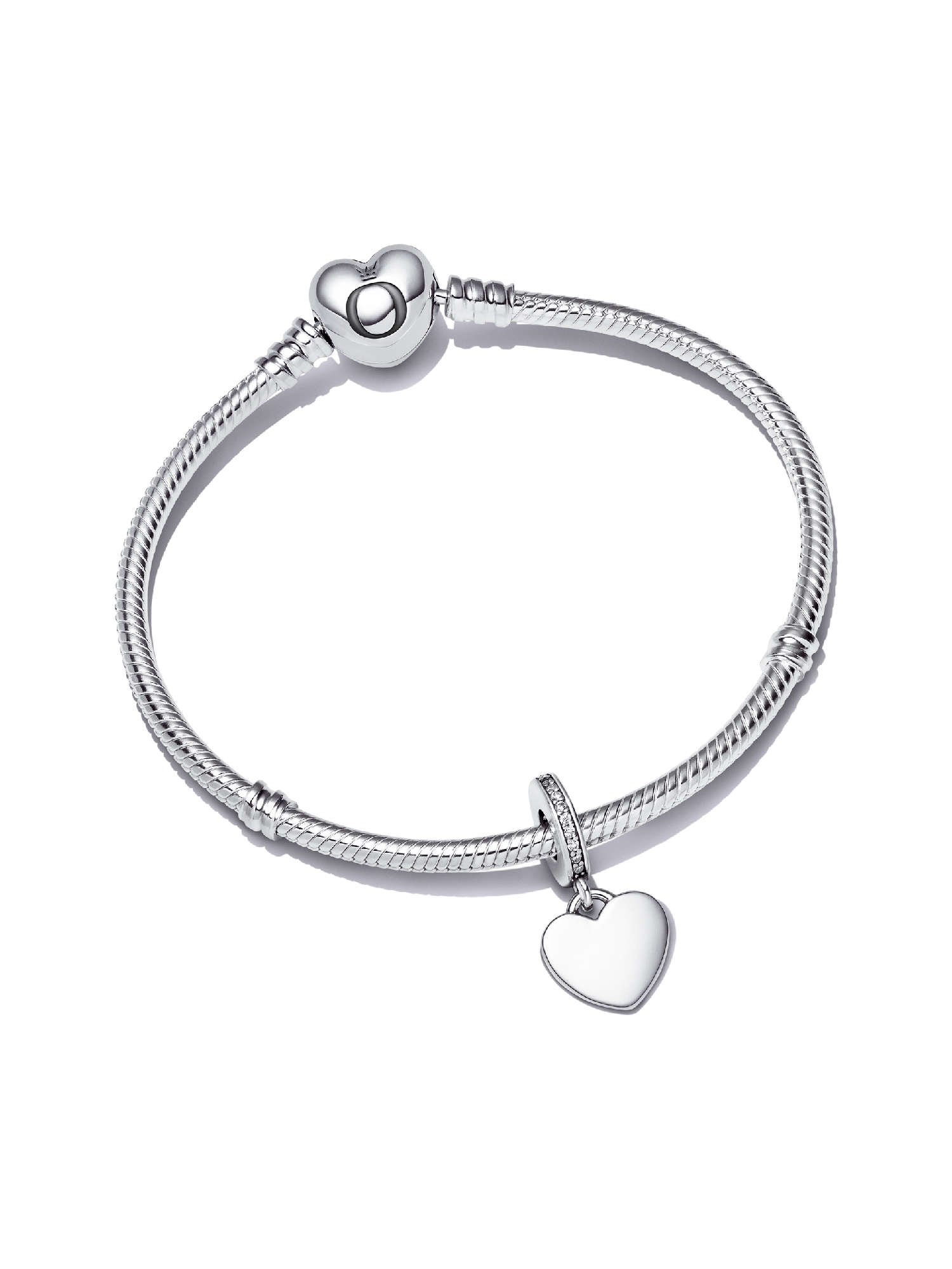 Engravable Heart Tag Dangle Charm Bracelet Set