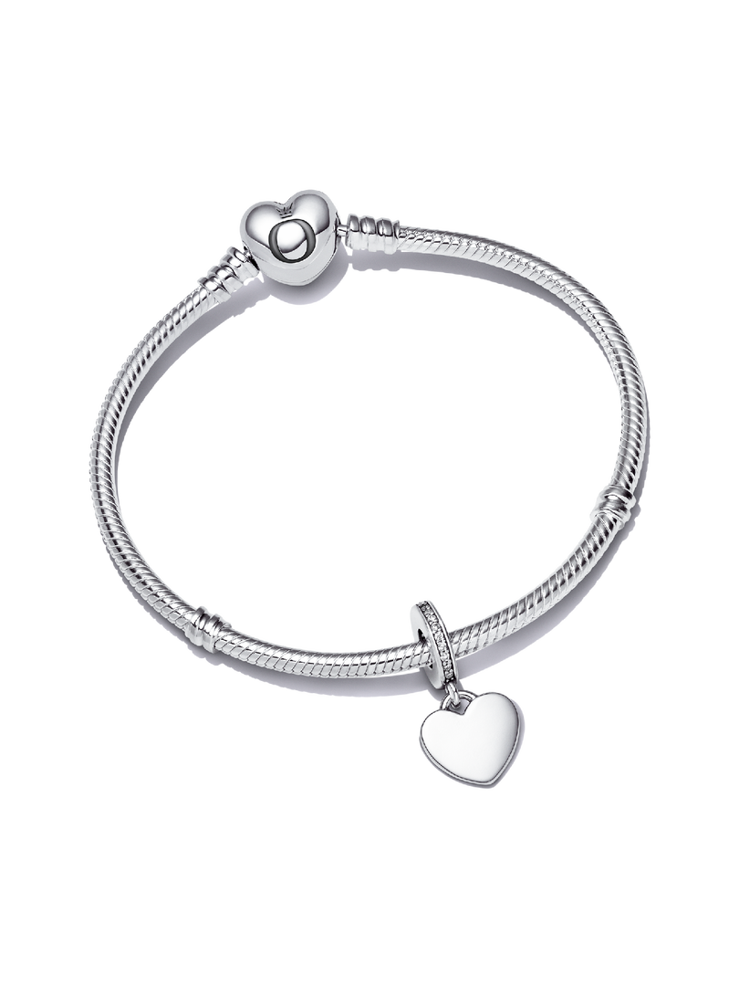 Engravable Heart Tag Dangle Charm Bracelet Set