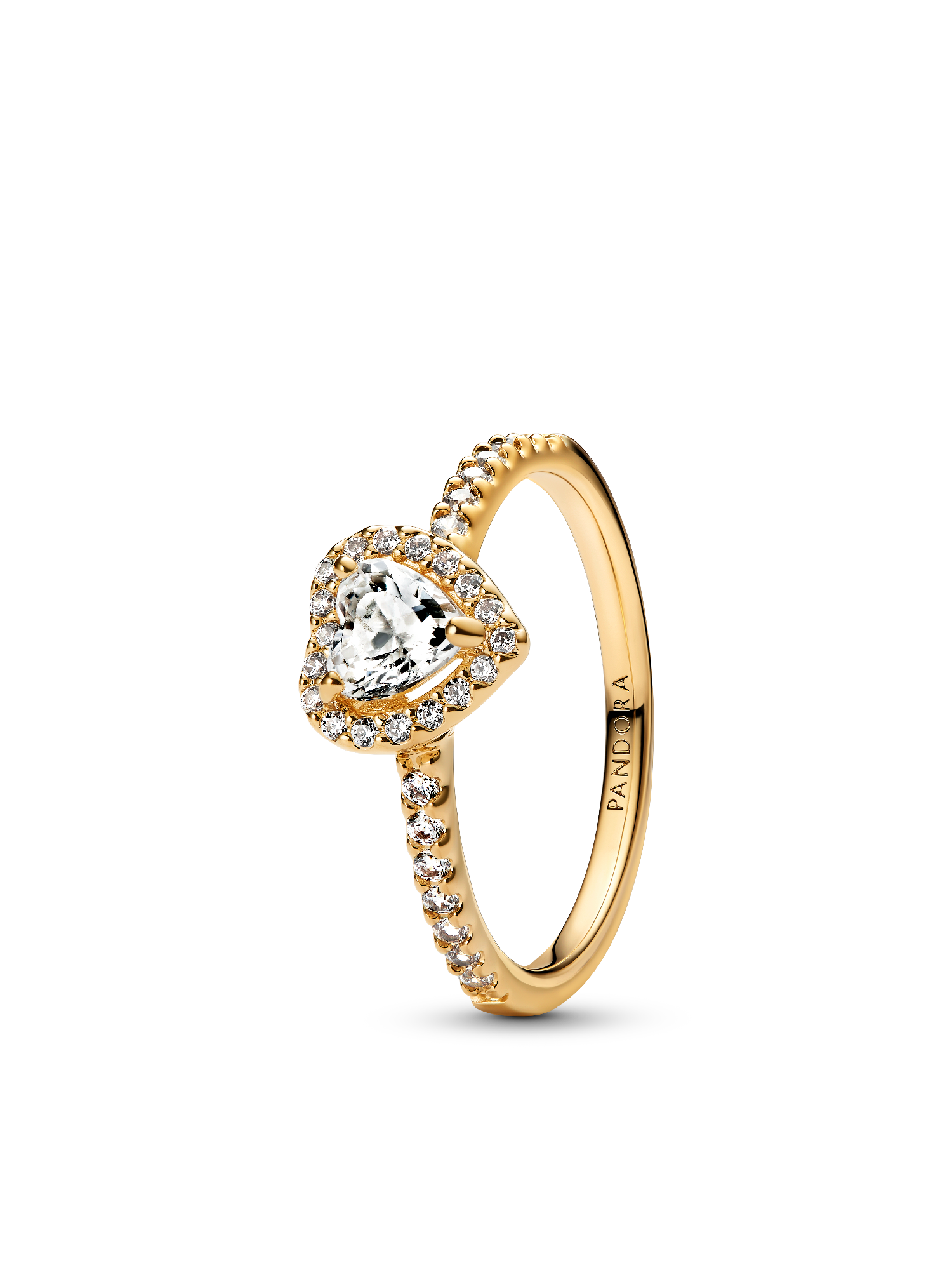 PANDORA★Sparkling Elevated Heart Ring14k Playful Love Golden Elevated Heart Sparkling Band Ring Set | Gold