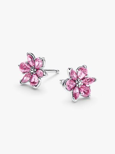Clous d’oreilles Fleur rose d’herbier scintillante