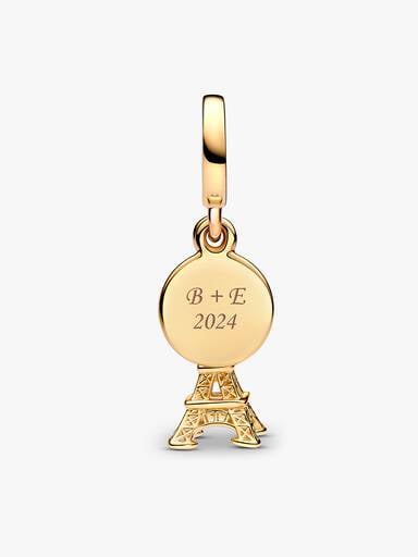 Charm-pendentif double à graver Tour Eiffel de Paris avec diamant créé en laboratoire