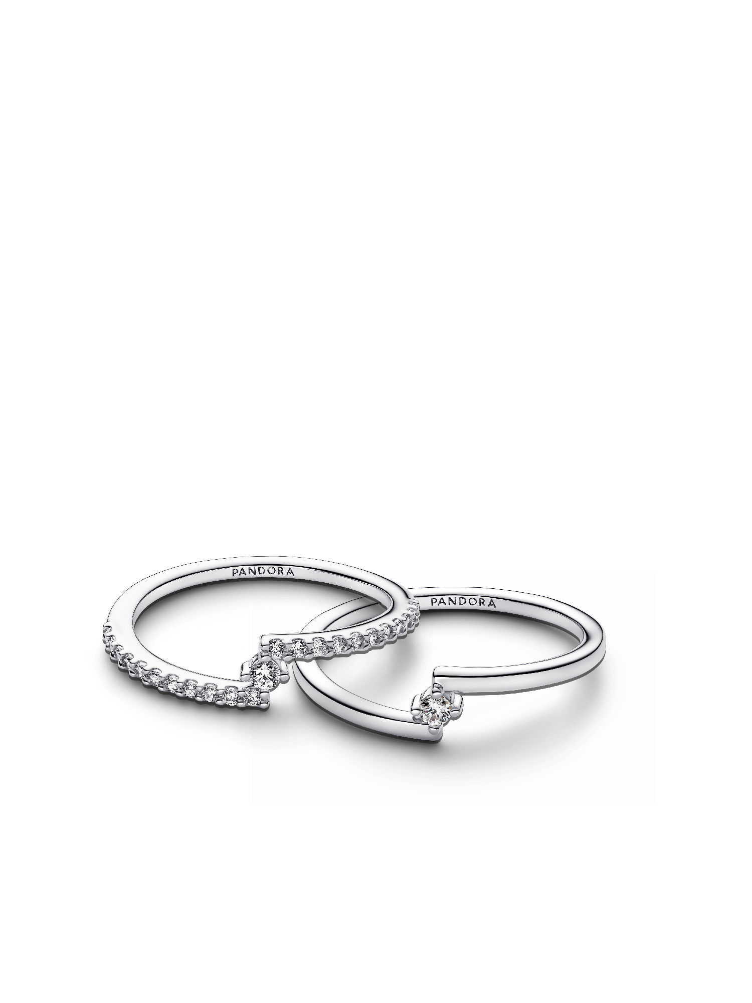 Sterling Silver Split Solitaire Pavé Ring Stack