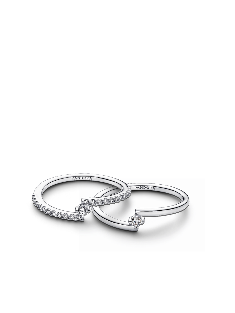 Sterling Silver Split Solitaire Pavé Ring Stack