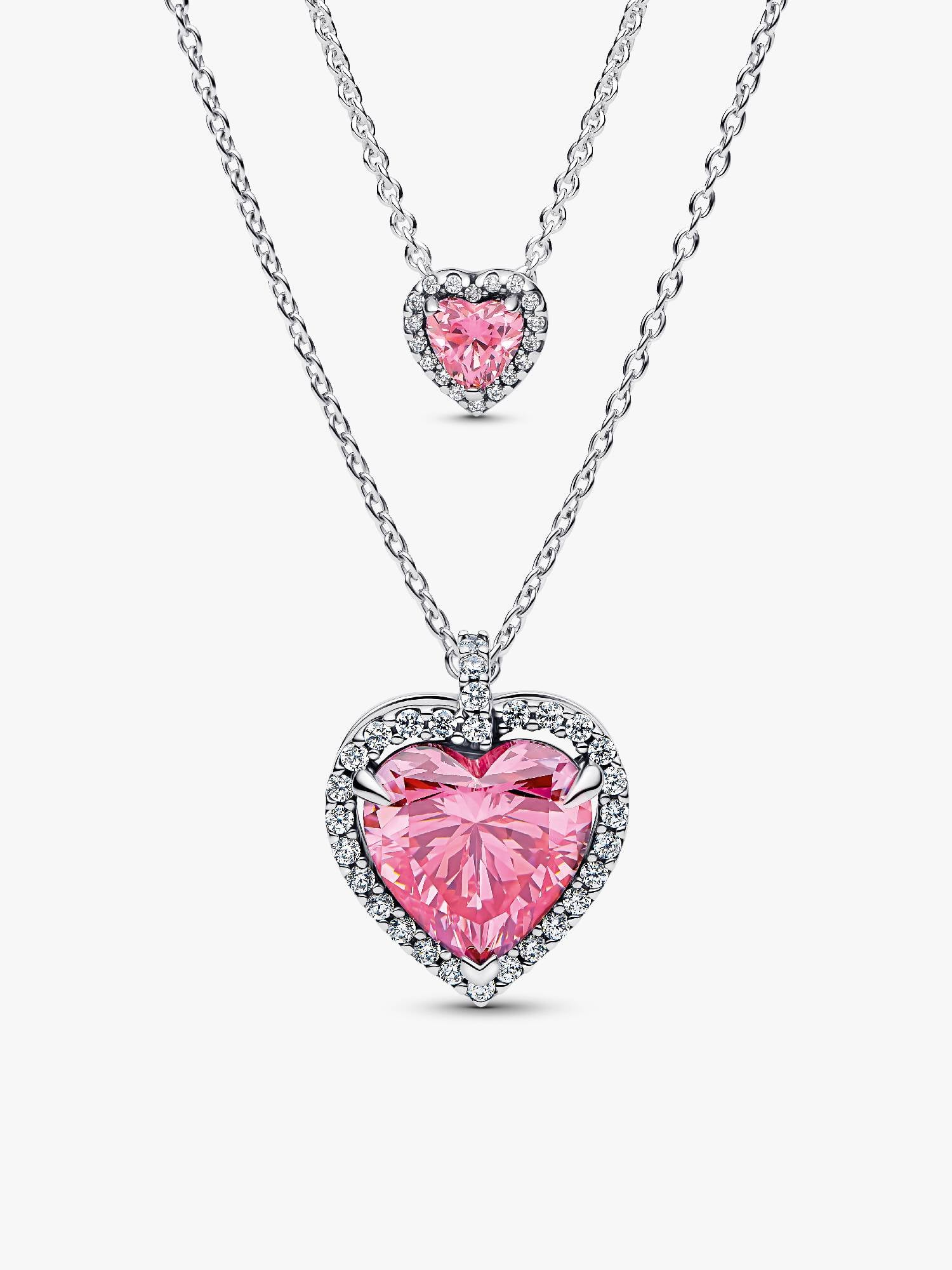 Pink Elevated Hearts Necklace Layering Set