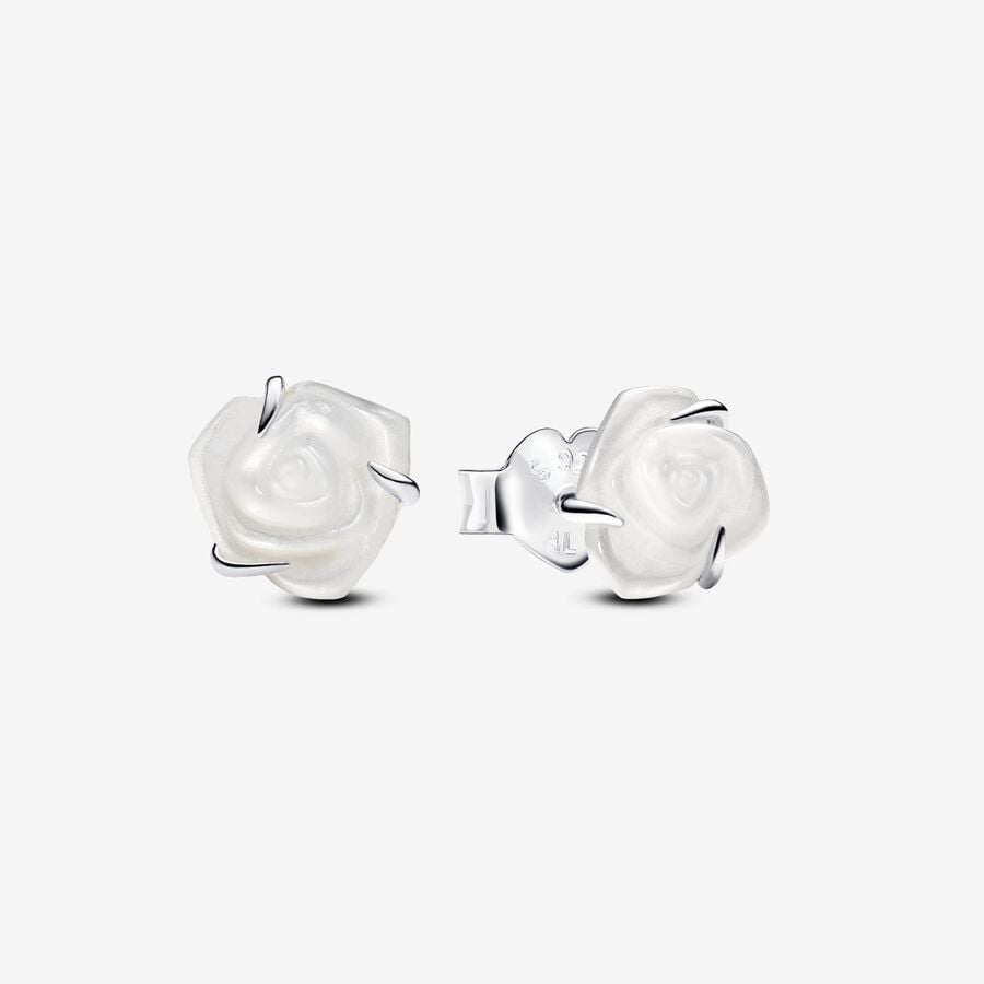 White Rose in Bloom Stud Earrings image number 0