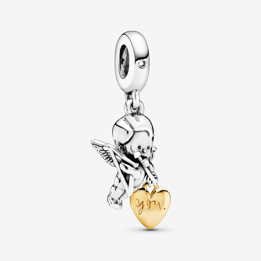 VENTE FINALE - Charm-pendentif Cupidon et cœur avec inscription « You » image number 0
