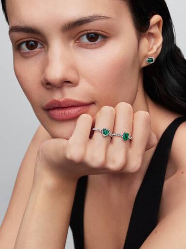 Rectangular Sparkling Green Halo Ring