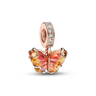 Charm-pendentif Papillon en verre de Murano rose et jaune