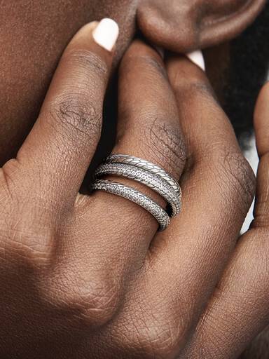 FINAL SALE - Triple Band Pavé Snake Chain Pattern Ring
