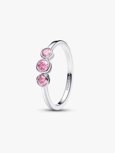 Bague à trois pierres en argent sterling avec diamant rose créé en laboratoire au serti clos Pandora Era