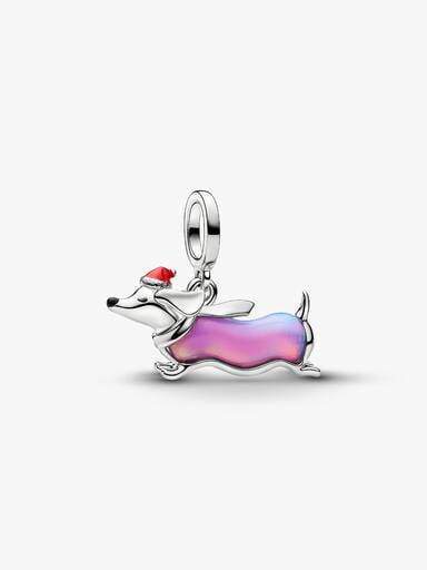 Charm-pendentif Teckel de Noël plaqué au platine