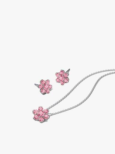 Ensemble de collier et boucles d'oreilles en argent sterling Fleur rose scintillante