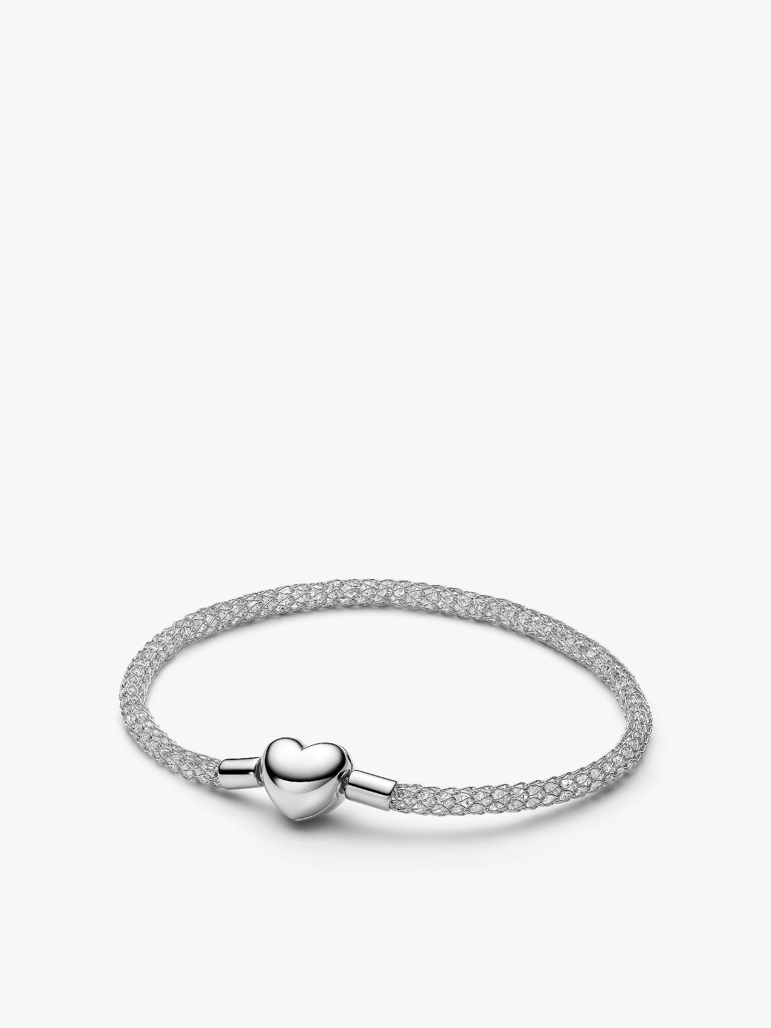 Heart Clasp Sparkling Mesh Bracelet, Platinum Plated