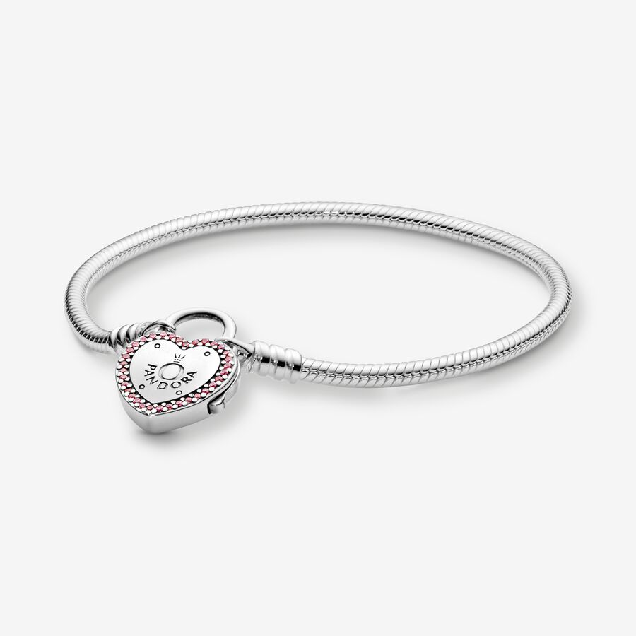 FINAL SALE - Pandora Moments Heart-Shaped Padlock Clasp Snake Chain Bracelet image number 0