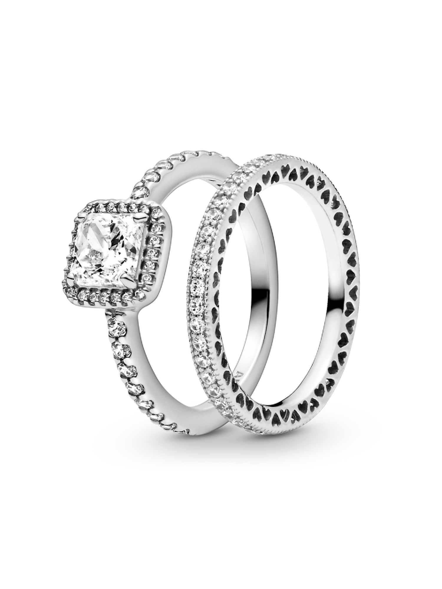 True Elegance Square Halo Ring Set
