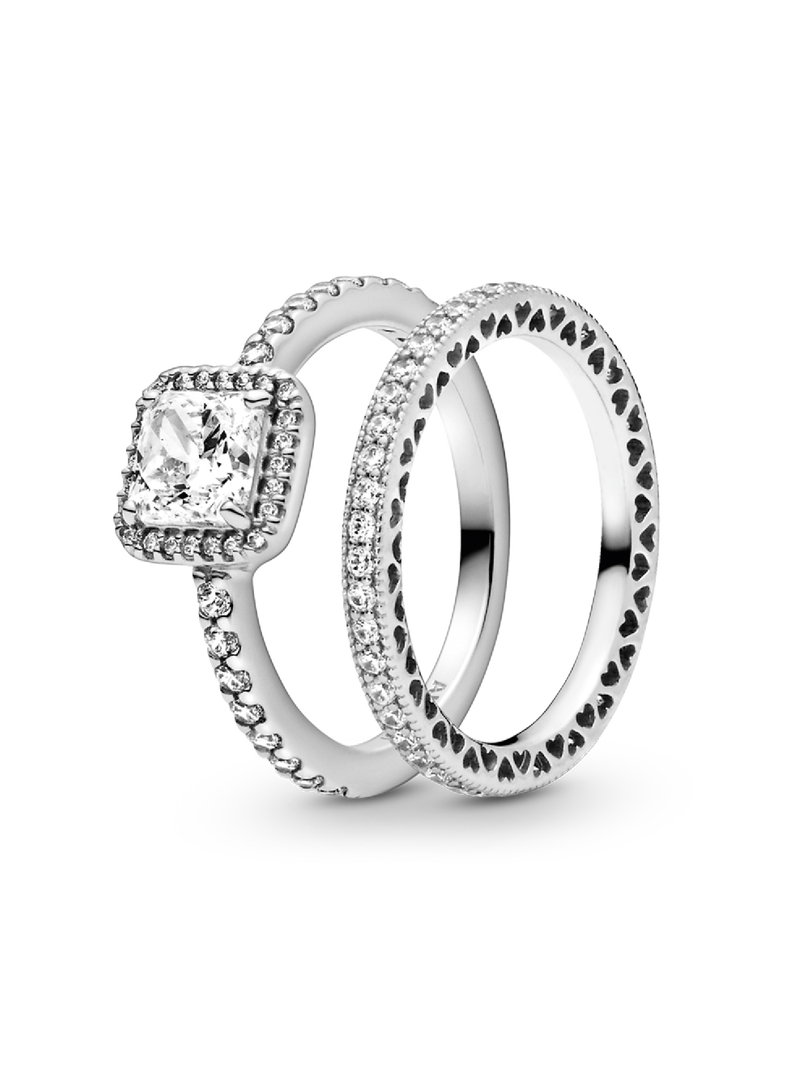 True Elegance Square Halo Ring Set