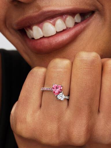 Bague scintillante Cœur double rose et incolore