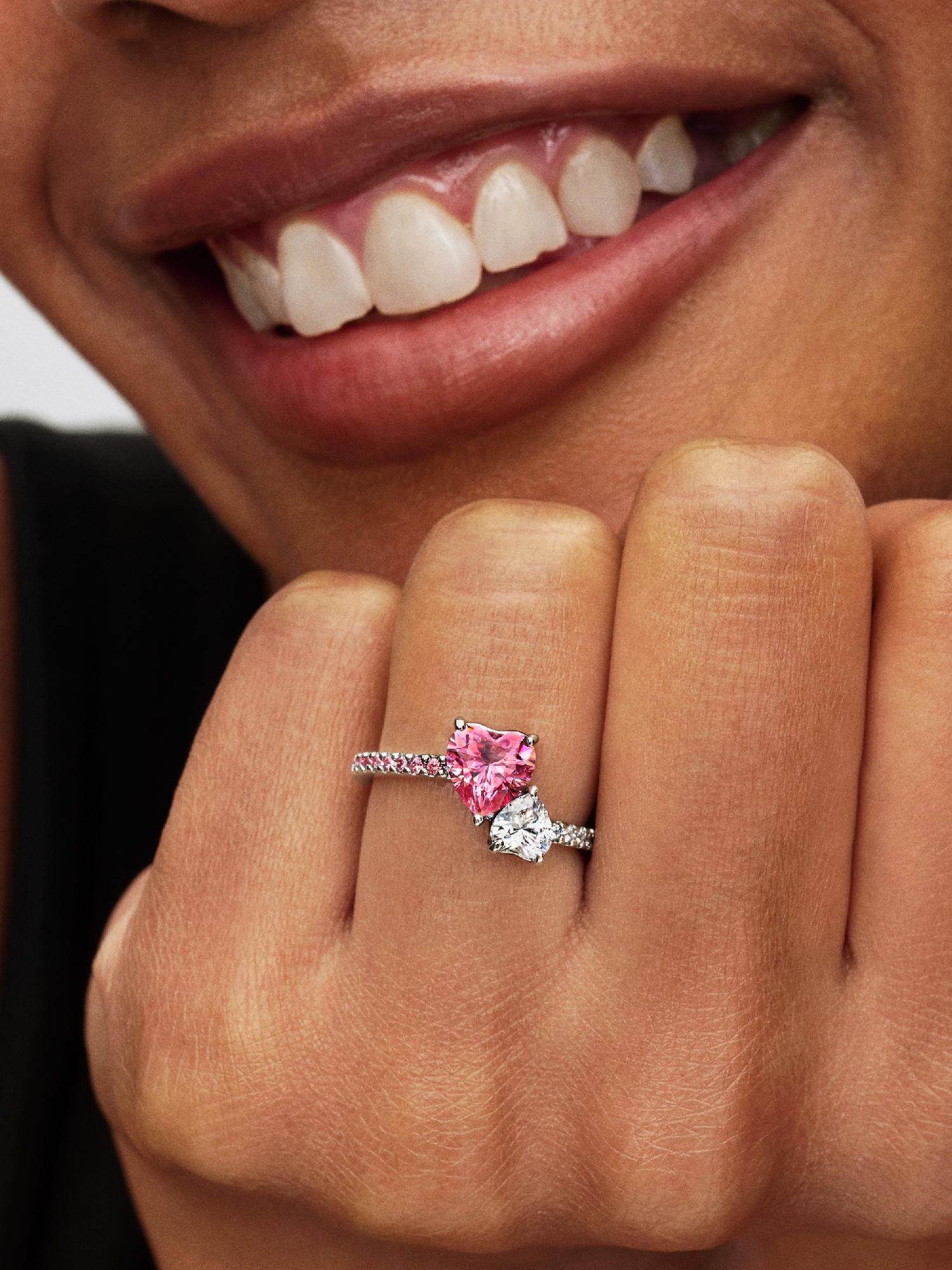 Bague scintillante Cœur double rose et incolore