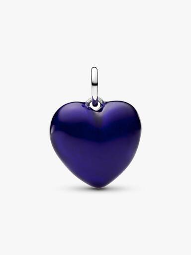 Blue Puffy Heart Dangle Charm, Platinum Plated