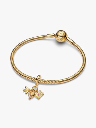 Charm-pendentif triple Avion, globe terrestre et valise