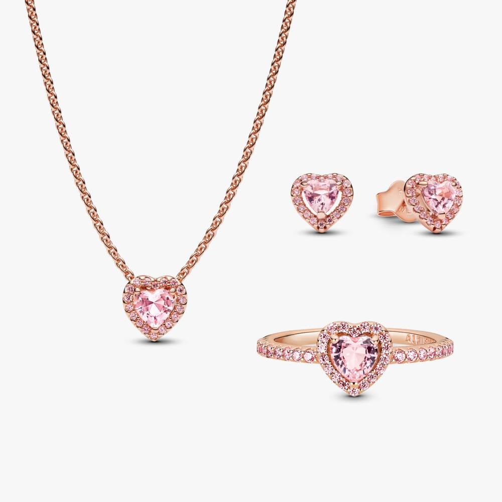 Rose Gold-plated Pink Elevated Heart Jewellery Set