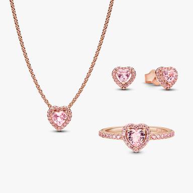 Ensemble de bijoux en plaqué or rose à cœur surélevé rose