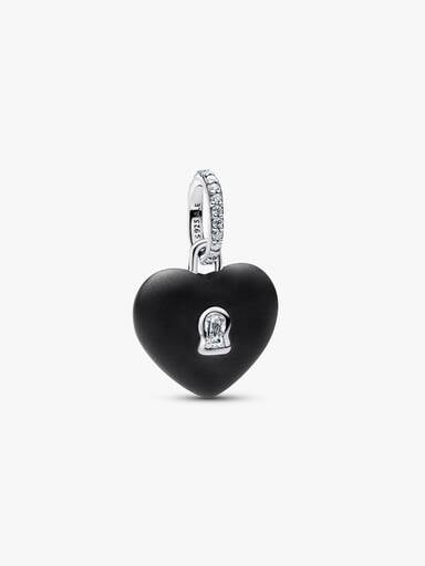 VENTE FINALE - Charm-pendentif Cadenas en cœur en céramique noir mat