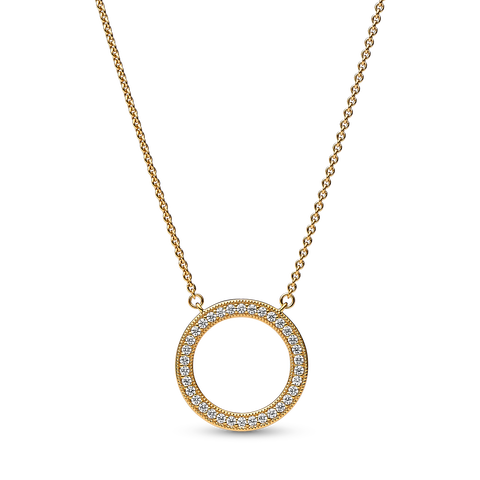 Pandora Signature Pavé & Hearts Circle Pendant Necklace