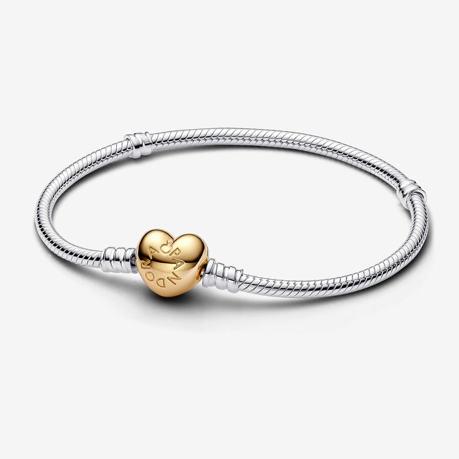 Pandora Moments Heart Clasp Snake Chain Bracelet, Two-tone