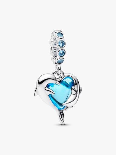 Charm-pendentif Dauphins en verre de Murano bleu