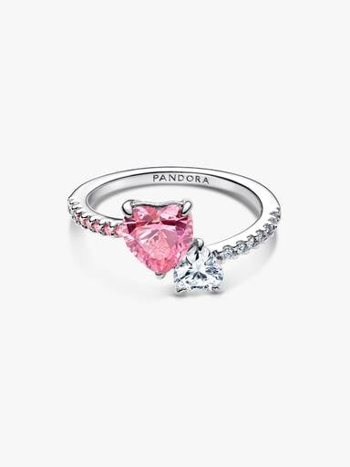 Bague scintillante Cœur double rose et incolore