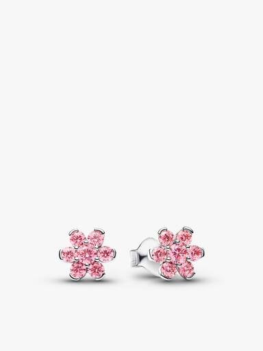 Ensemble de collier et boucles d'oreilles en argent sterling Fleur rose scintillante