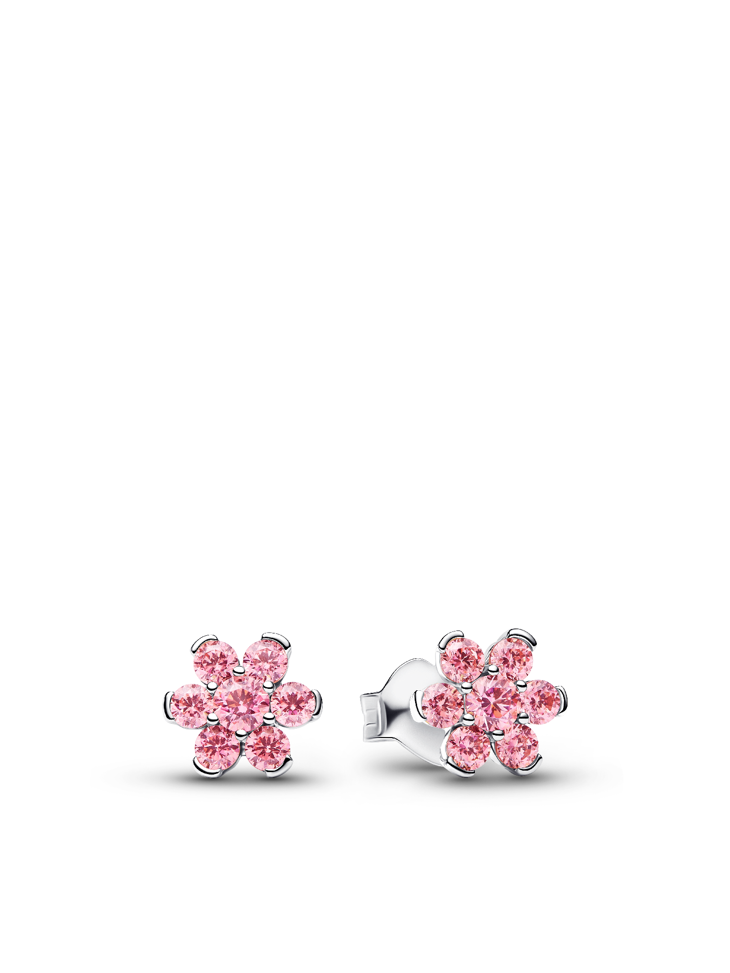 Sparkling Pink Flower Sterling Silver Necklace & Earrings Set
