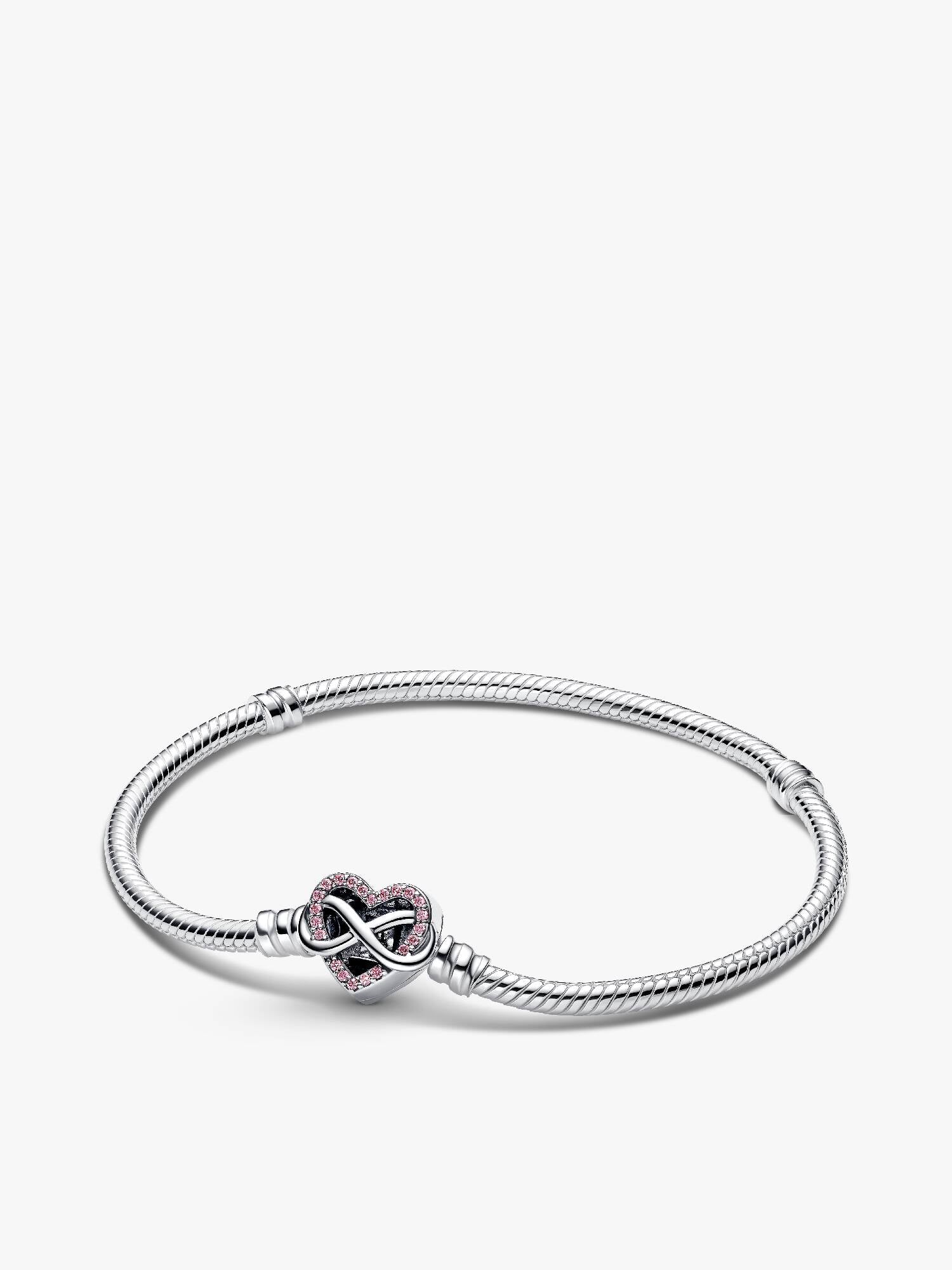 Sparkling Pink Infinity Heart Clasp Snake Chain Bracelet