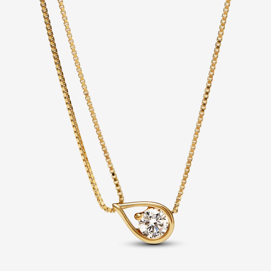 PANDORA Infinite Lab-Grown Diamond Double Chain Collier Necklace 0.75 Ct Tw 14K Gold, in Clear, Size 40