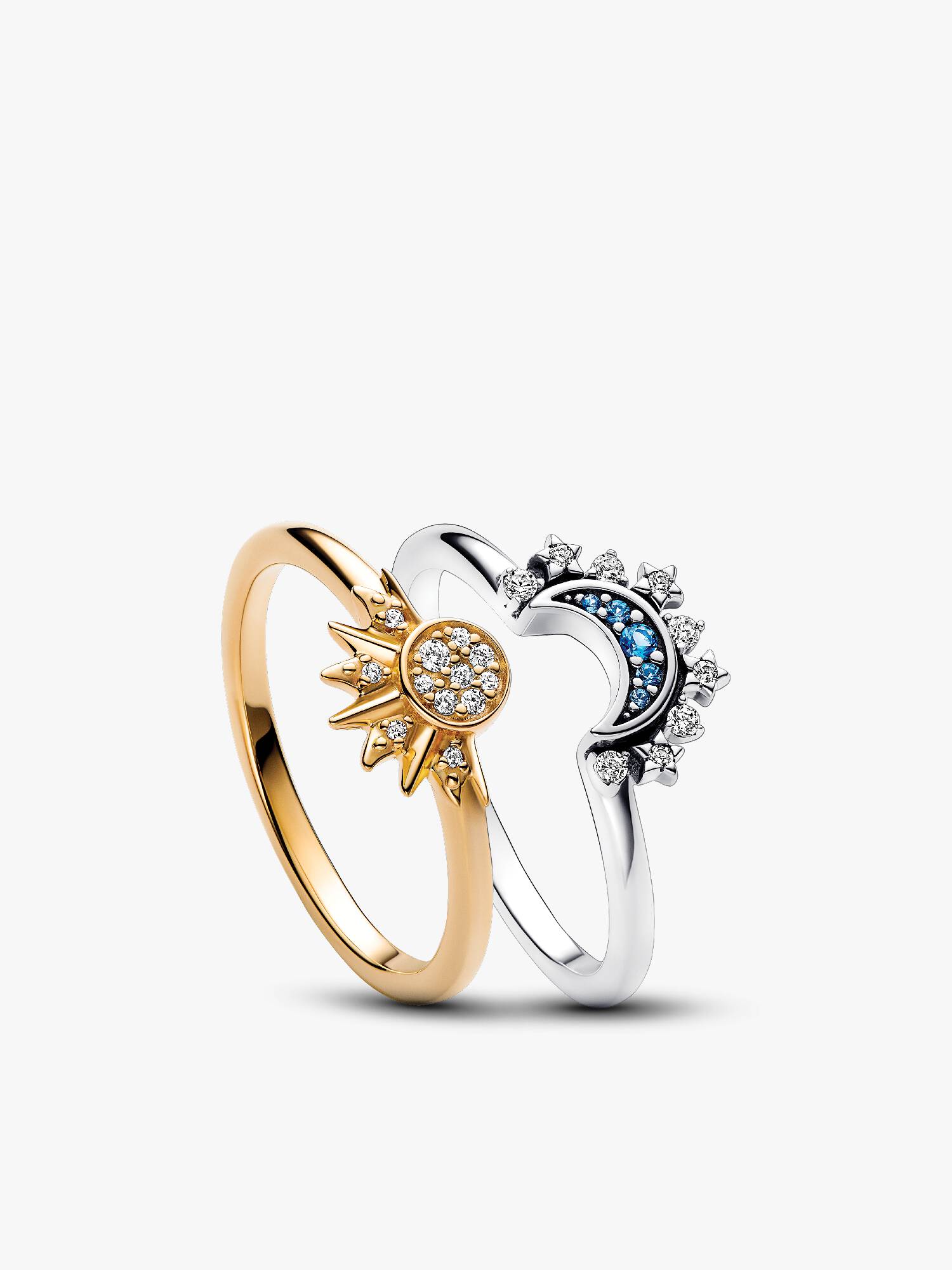 Celestial Sparkling Sun and Moon Ring Set