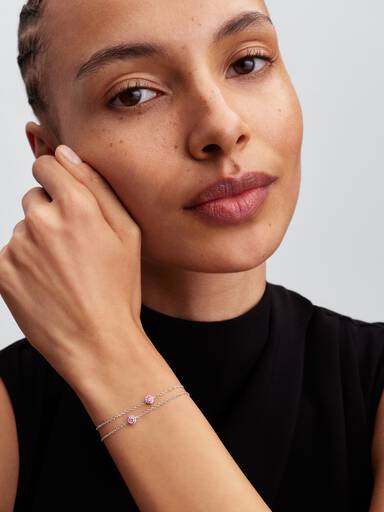 Bracelet à chaine en argent sterling avec diamant rose créé en laboratoire au serti clos Pandora Era