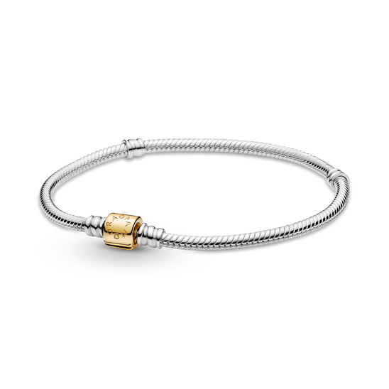 VENTE FINALE - Bracelet à fermoir en deux tons à barillet et à chaîne serpentine Pandora Moments