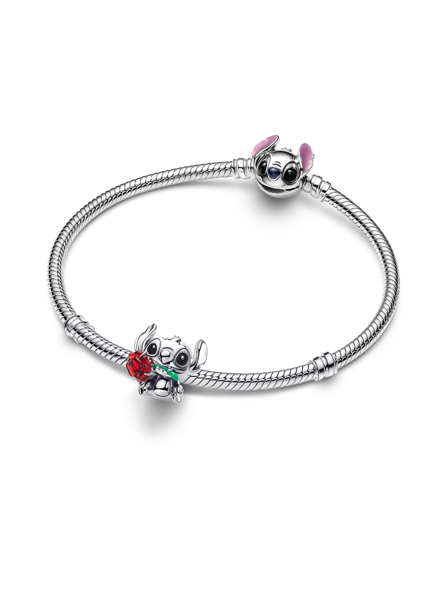 Charm Rose et Stitch en verre de Murano de Disney