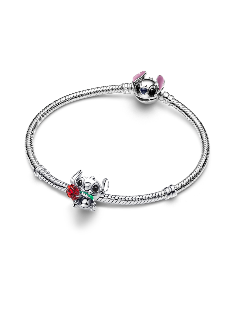 Charm Rose et Stitch en verre de Murano de Disney