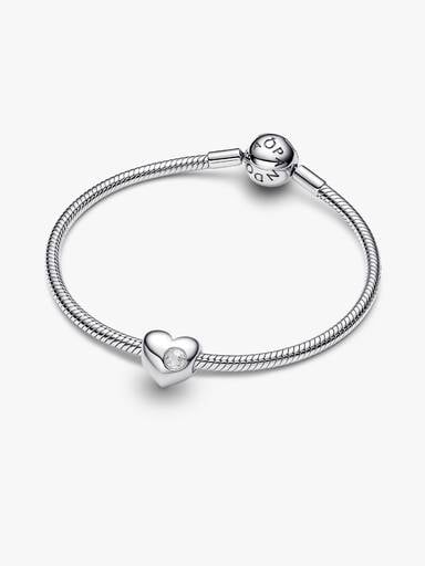 Engravable April Clear Stone Heart Charm