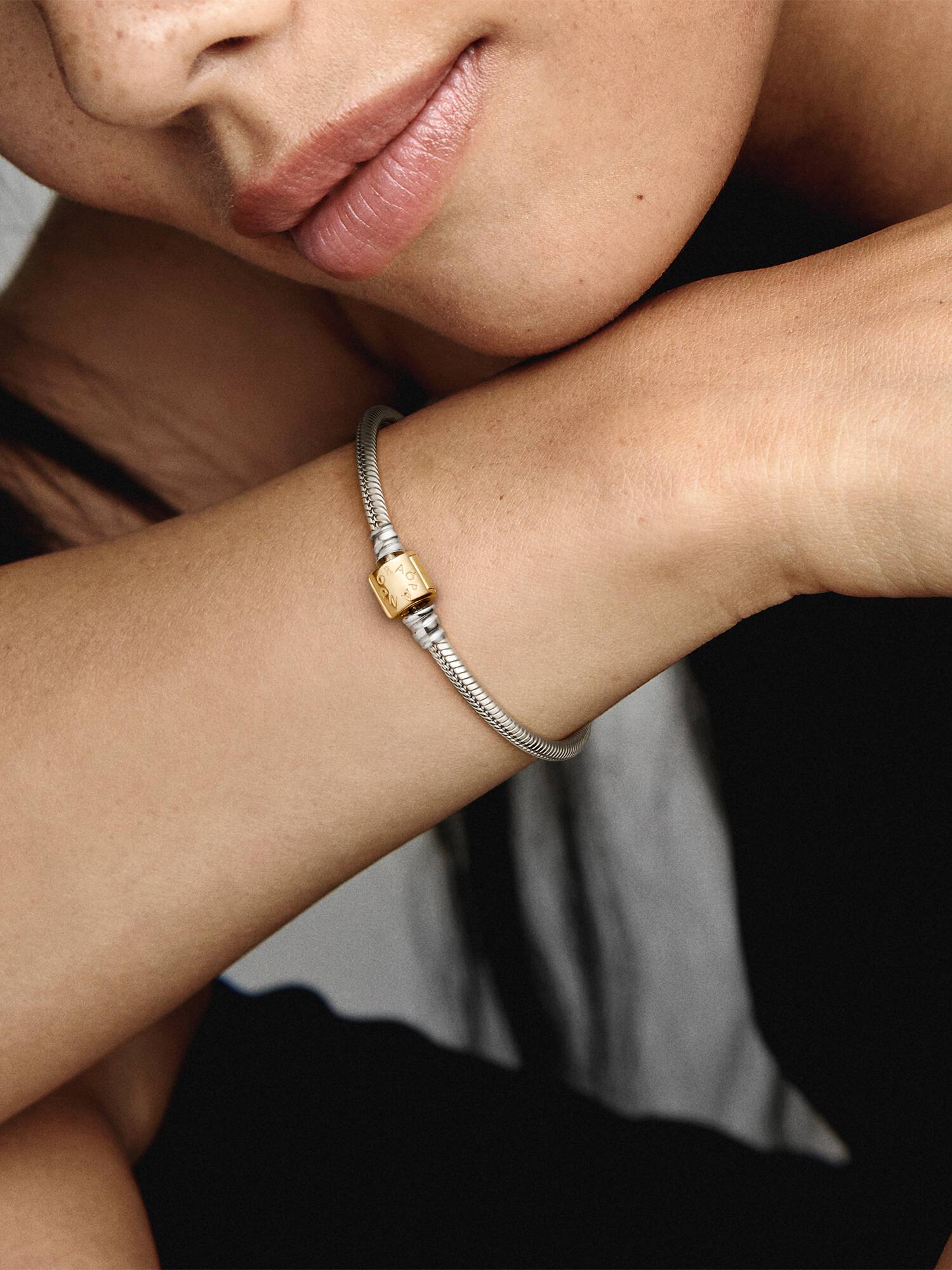 FINAL SALE - Pandora Moments Two-tone Barrel Clasp Snake Chain Bracelet