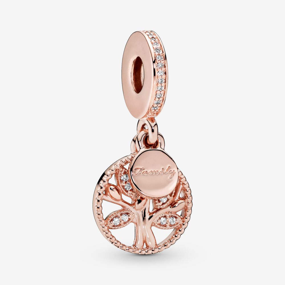 Sparkling Family Tree Dangle Charm | Rose gold plated | Pandora Canada