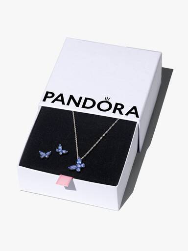 Ensemble-cadeau collier et boucles d'oreilles Papillon bleu