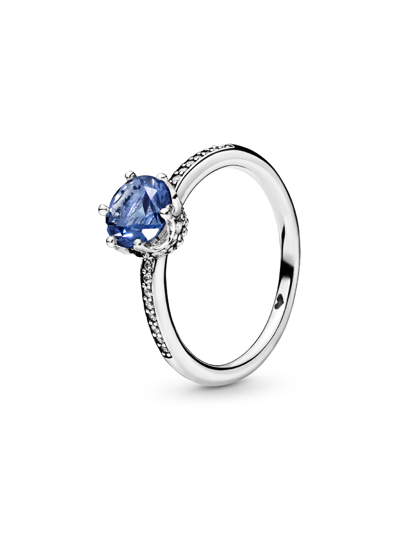 Blue Sparkling Crown Solitaire Ring