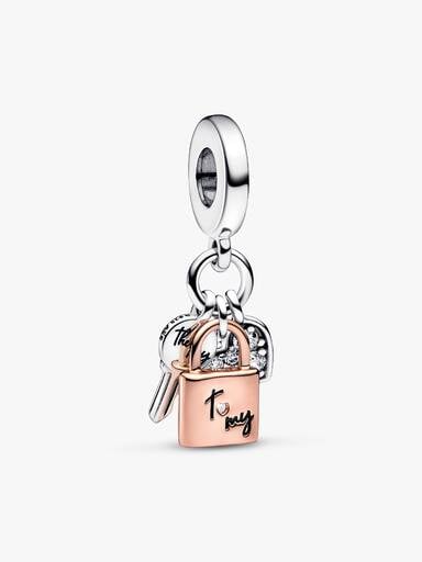 Two-tone Key, Padlock & Heart Triple Dangle Charm