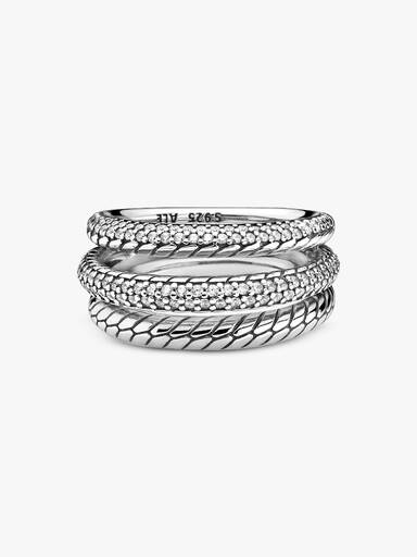 FINAL SALE - Triple Band Pavé Snake Chain Pattern Ring