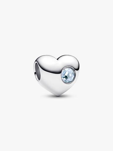 Engravable March Sea Aqua Blue Stone Heart Charm