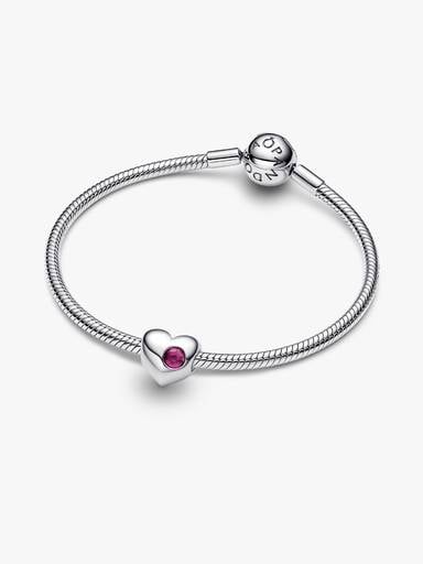 Engravable July True Red Stone Heart Charm