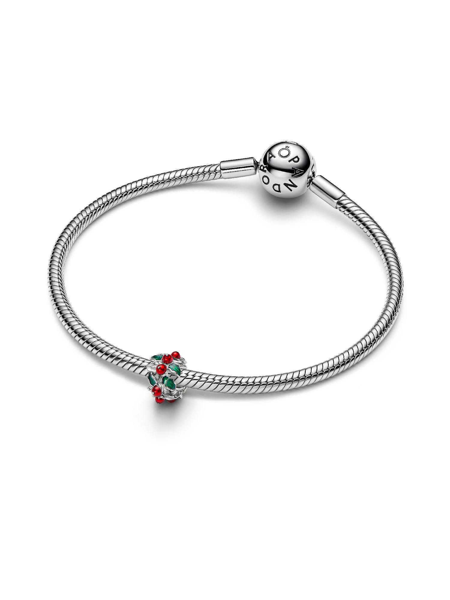 Christmas Holly Charm, Platinum Plated